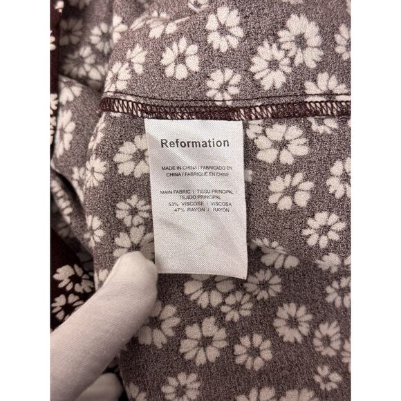 Reformation Dress 12 Womens Chocolate Brown Floral Plunge Smocked Mini - Picture 9 of 9